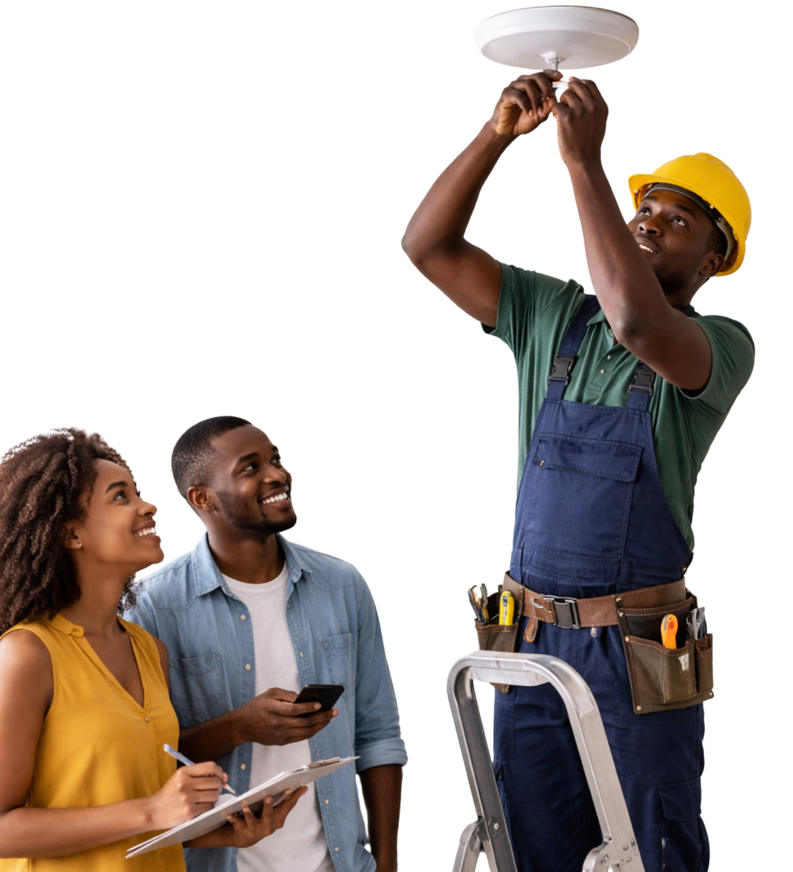 African handyman working on a home task while the client supervises, showing real work in progress and fair reward through Taskgigo